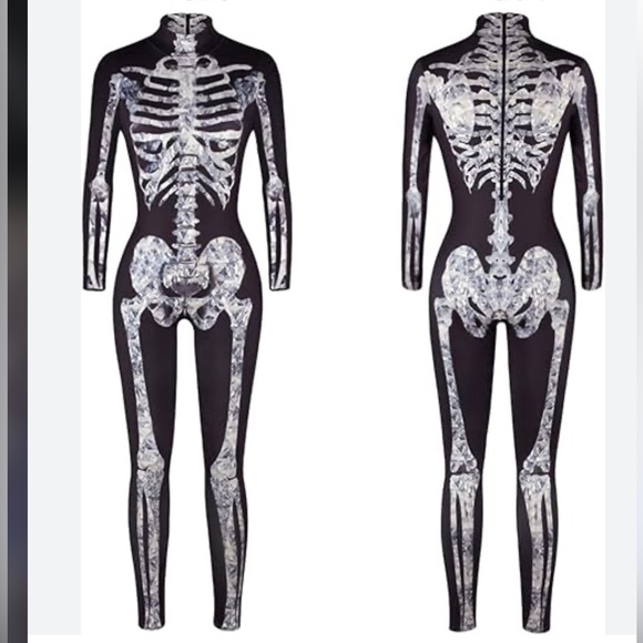 Women Skeleton Jumpsuit Front Back Skull Bone 3D Print morph Bodysuit XLarge NEW - Picture 3 of 10